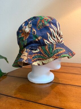 Vintage Polo Ralph Lauren Bucket Hat L Large Hawaiian Floral Tropical Beach Cap